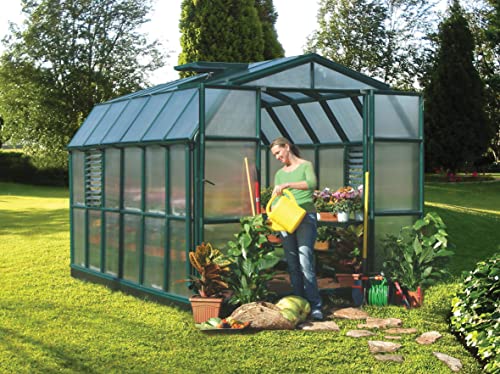 Palram - Canopia Rion Prestige 8 Ft. x 12 Ft. Greenhouse, Large Twin Wall Polycarbonate Heavy Duty Green House DIY Kit for Garden, Plants, Walk-in for Outdoors with Window Vent (Green) RION