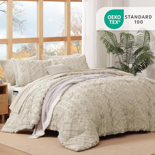 WRENSONGE Queen Size Comforter Set with Sheets - 7 Pieces Beige Tufted Bed in a Bag Queen Shabby Chic Bedding Sets with 1 Comforter, 2 Sheets, 2 Pillowcases & 2 Shams WRENSONGE
