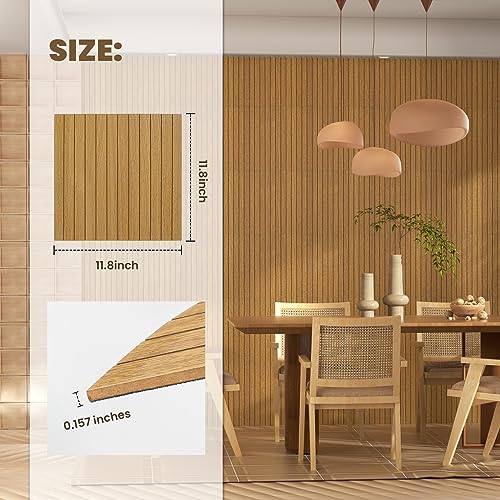 Aboofx Real Wood Panels for Wall, 12 PCS 11.6sqft Cuttable 3D Wall Panels Waterproof Wood Slat Wall Panel Paneling 11.8" x 11.8", Bendable Wood Wall - WoodArtSupply