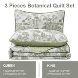 WONGS BEDDING Botanical Quilt Set King, Sage Green 3 Pieces Toile Floral Plants Printed Bedspread Bedding Set Soft Lightweight Microfiber Coverlet Set for All Season (104"x90") WONGS BEDDING