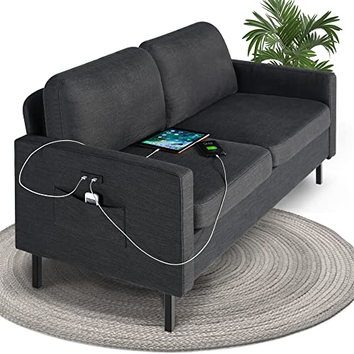 STHOUYN 56" W Fabric Loveseat Sofa with 2 USB, Small Couches for Living Room, Bedroom, Office, Easy Assembly & Comfy Cushion, Dark Grey STHOUYN