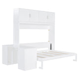 Merax Queen Size Wall Murphy Bed with Desk and Storage Shelves and Big Cabinets for Guest Room, Bed Room, Guest Room, Home Office, White Merax