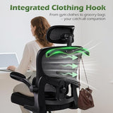 AreShark Office Chair Ergonomic Desk Chairs with Adjustable Lumbar Support& Headrest Hanger, High Back Breathable Mesh Chair with Wheels, Rolling Swivel Comfy Task Computer Chair for Home Work Gaming AreShark