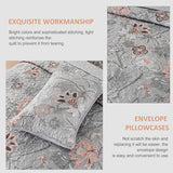 WONGS BEDDING Floral Quilt Set King Size, Grey Botanical King Bedspread Bedding Sets Soft Lightweight Microfiber Flower Gray Coverlet Set 3 Pieces for All Season (104"x90") WONGS BEDDING