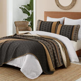 Dinjoy King Size Quilt Set Boho, Soft 3 Pieces Striped Bedspreads Quilts Brown Bedding Sets Boho Lightweight Quilted Coverlets Set Fall Bed for All Seasons 110"x90" Dinjoy