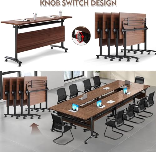 JNMDLAKO Folding Conference Room Table with Wheels - Modular Mobile Conference Table,Flip Top Training Room Tables,Space Saving and Stackable,for Seminar Classroom Office (6, 1619YHT, 61IN) JNMDLAKO