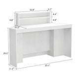 VOWNER 39.3" H Modern Reception Desk with LED Lighting, Office Counter with Display Cabinet, Secretary Desk with Power Outlets – Front Desk for Salon, Lobby (55.1" W x 21.2" D x 39.3" H) (White) VOWNER