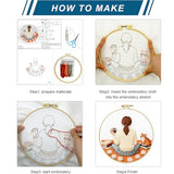 Zhenqing Coffee Girl Embroidery Kit for Beginners, Pre-Printed 29x29cm Fabric with 20cm Hoop & Threads, Cozy Reading Scene with Cat for Home Decor(C0188)