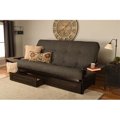 Kodiak Furniture Phoenix Queen Espresso Wood Storage Futon-Charcoal Mattress Kodiak Furniture