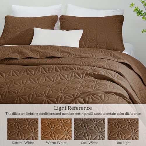 Whale Flotilla King Quilt Bedding Set, Soft Brown Bedspreads Quilts King Size for All Seasons, 3 Pieces Lightweight Geometric Star Pattern Coverlet Whale Flotilla