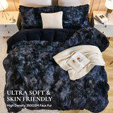 Andency Faux Fur Tie-Dyed Black Blue Comforter Set Full Size, 3 Pieces Fluffy Fuzzy Plush Bedding Comforter Set (1 Shaggy Velvet Comforter & 2 Pillowcases), Soft Puffy Down Comforter Bedding Set Andency