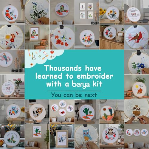 BERYA Funny Cactus Embroidery Kit with Embroidery Hoop, Easy Embroidery Kit for Beginners, Include Instructions, Display Stand, Printed Cloth, Threads and Tools - with Video Tutorials (BEC004)