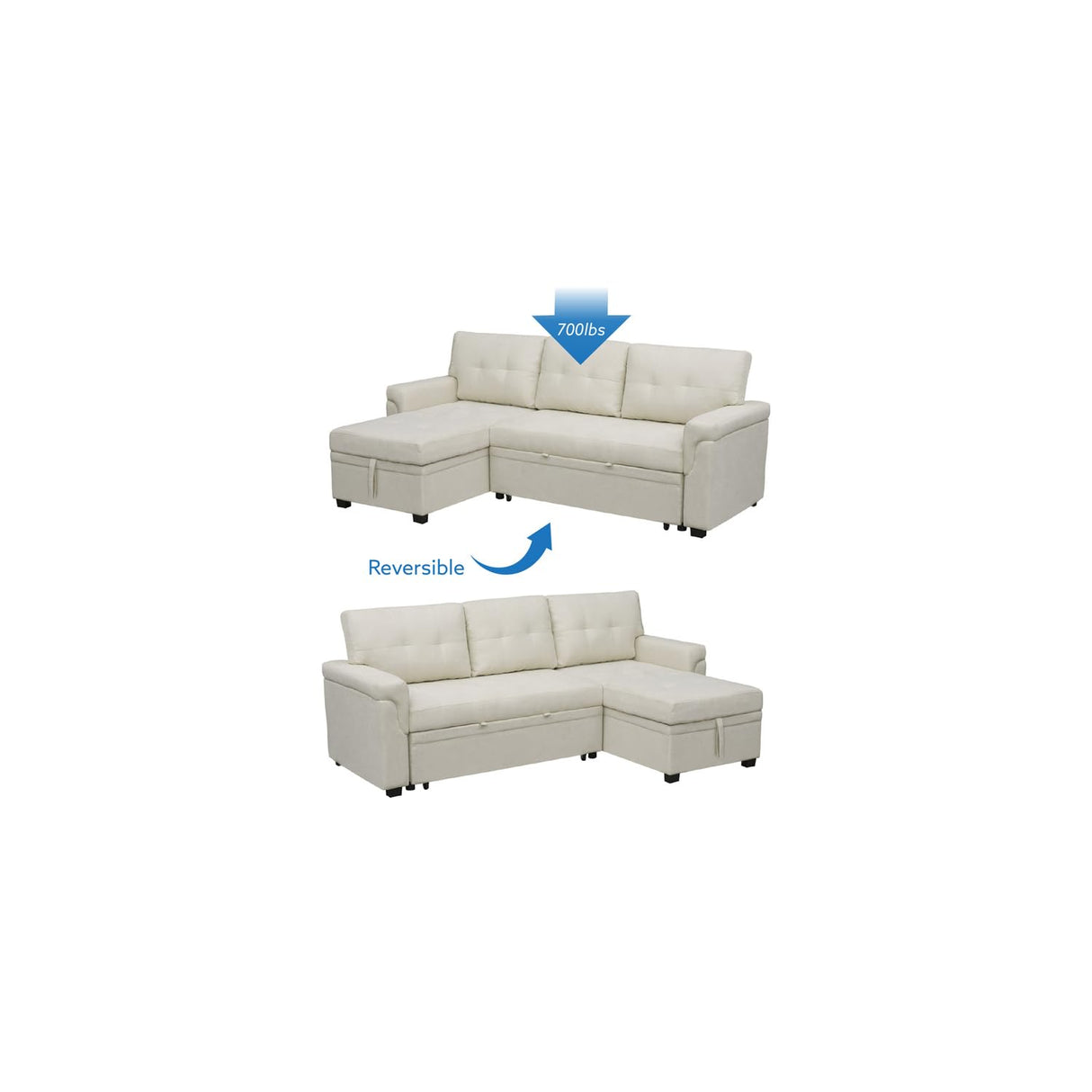 Naomi Home Transform Any Space: Sleeper Sectional Sofa with Convertible Sofa Bed & Inviting Chaise. Find Tranquil Comfort with Stress-Relieving Design & Durable Cushions - White/Air Leather Naomi Home