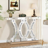 GA Home Silver Mirrored Console Table with Crushed Diamond Inlay, 39.37" Long Narrow Hallway Table for Entryway Foyer, Modern Glass Sofa Tables for Living Room GA Home