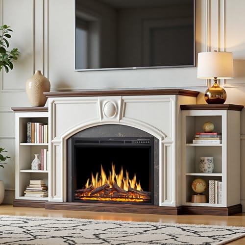 ZAFRO 37" Electric Fireplace Insert with Realistic Flame & Logs, Recessed Fireplace with Auto Color Adjustable Flame, Remote Control, 8H Timer, 750/1500W Heater ZAFRO