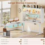 SEDETA 68.9" Standing L Shaped Gaming Desk, Office Computer Desk with Storage Hutch and Drawers, Stand Up Corner Desk with Pegboard & Led Lights for Home Office, White SEDETA
