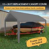 GOTRUTH 12x20 Canopy Replacement Cover, Carport Replacement Top Cover for 12' x 20' Frame, 800D Heavy Duty Waterproof & UV Protected Car Canopy with Ball Bungees (Frame is not Included) (Gray) GOTRUTH