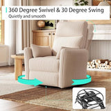 LINSY 360 Swivel Recliner Chair, Nursery Glider Rocking Chair with 2 Pillows, Corduroy Nursing Chair Comfy High Back Adult Rocker Recliner for Small Spaces, Nursery Bedroom Living Room (Beige)