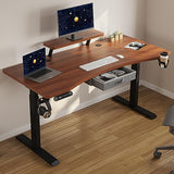 HEONAM Dual Motor Standing Desk with Drawer, 63x30 Inches Electric Height Adjustable Sit Stand Up Desk with Storage Shelf, Home Office Desk Computer Workstation with Walnut Top/Black Frame HEONAM