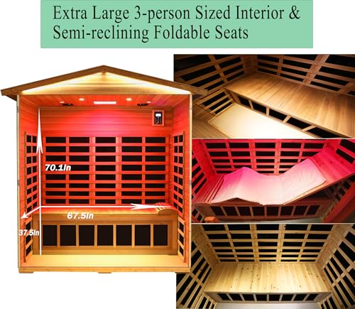 LTCCDSS Ultra-Low EMF Outdoor Sauna 3-Person, Full Spectrum Red Cedar Far Infrared Sauna for Home, Near&Mid-IR Light, EMF 0.1-1mG, Bluetooth & Chromotherapy (81.1 * 45 * 83.5 in) LTCCDSS