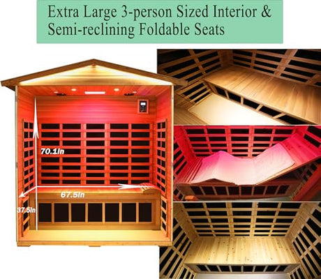 LTCCDSS Ultra-Low EMF Outdoor Sauna 3-Person, Full Spectrum Red Cedar Far Infrared Sauna for Home, Near&Mid-IR Light, EMF 0.1-1mG, Bluetooth & Chromotherapy (81.1 * 45 * 83.5 in) LTCCDSS