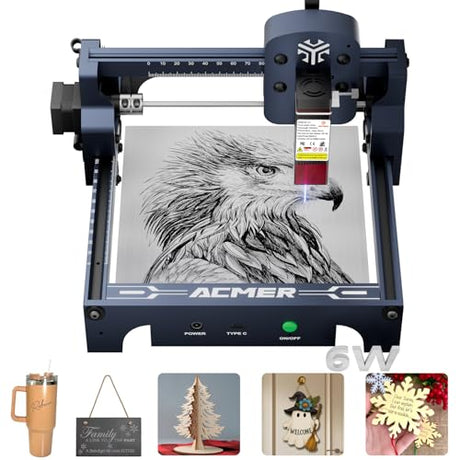 ACMER S1 Laser Engraver, 6000mW Laser Engraver Machine Higher Accuracy Lazer Cutter and Engraving Machine with Working Area 130x130mm,0.04mm Laser Spot Engraving Machines & Tools ACMER