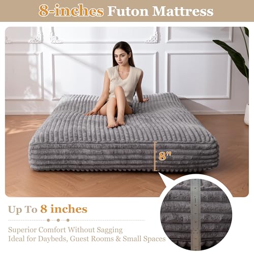 YOSHOOT 8 Inches Futon Mattress, Thick Futons Sofa Bed Couch, Floor Mattress for Adults, Shredded Foam Filling(Frame Not Included), Medium Firm, Full Size YOSHOOT