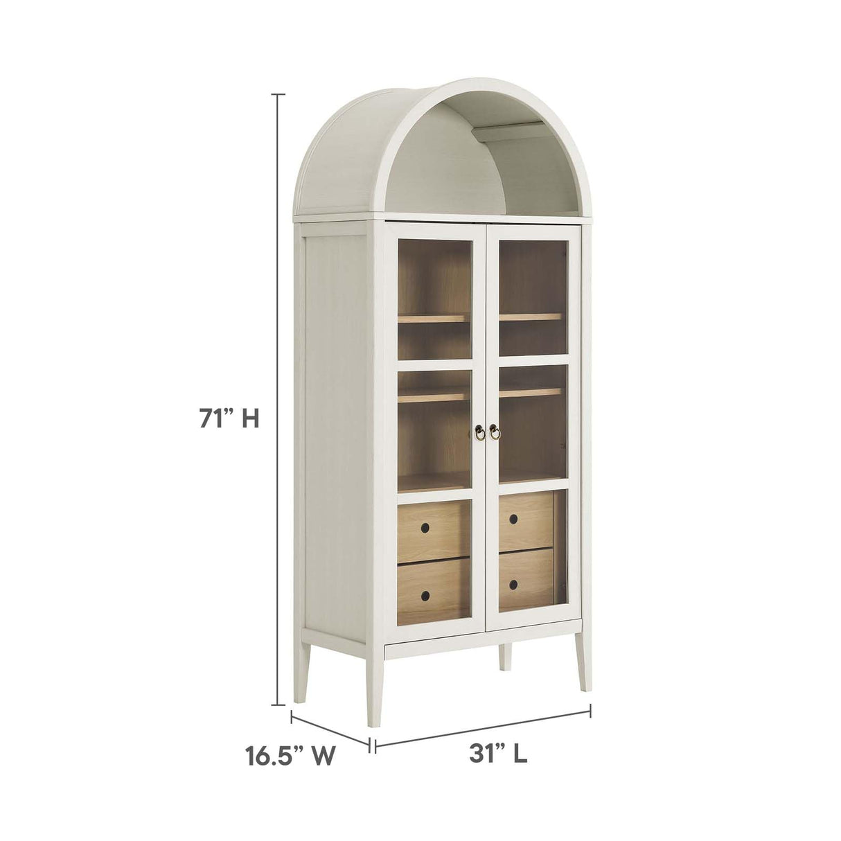Modway Nolan Modern Farmhouse 71" Tall Arched Storage Display Cabinet in White Oak Wood Grain Modway