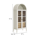 Modway Nolan Modern Farmhouse 71" Tall Arched Storage Display Cabinet in White Oak Wood Grain Modway