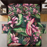 WeCozy 4 Pieces King Size Bed Sheet Sets with Pillowcases, Tropical Leaves Flower Hibiscus Soft Microfiber Bedding for Kids and Adults, Flat, Fitted Sheet for Bedroom Bed Decor WeCozy