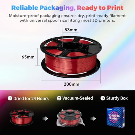 Flashforge 3D Printer Filament Silk PLA 1.75mm 1kg Spool-Dimensional Accuracy +/- 0.02mm (Red) FLASHFORGE