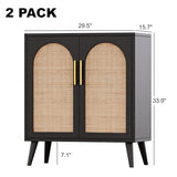 Rovaurx Set of 2 Rattan Storage Cabinet with Doors, Accent Bathroom Floor Cabinet, Modern Sideboard Buffet Cabinet for Living Room, Entryway, Dining Room and Kitchen, Black and Natural BMGZ108BM02 Rovaurx