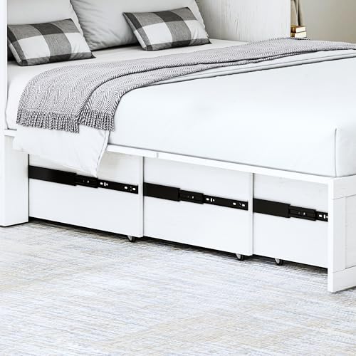 Queen Murphy Bed with Storage & Charging Station, Farmhouse Murphy Cabinet Bed with Large Drawer, Hideaway Foldable Platform Bed for for Guest Room, Bedroom, Home Office, Mattress Not Included, White CayugaCrekrd