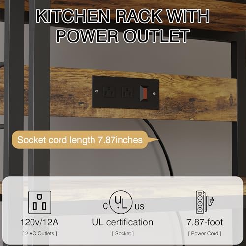 Alavoco 4-Tier Kitchen Baker's Rack with Power Outlet,Free Standing Microwave Oven Cart Stand,Heavy Duty Organizer Rack for Kitchen, Living Room, Dinning Room,Coffee Bar