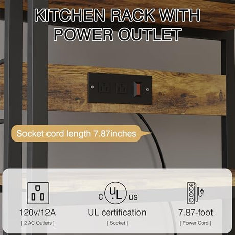 Alavoco 4-Tier Kitchen Baker's Rack with Power Outlet,Free Standing Microwave Oven Cart Stand,Heavy Duty Organizer Rack for Kitchen, Living Room, Dinning Room,Coffee Bar Alavoco