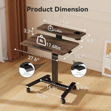 Liftsync 28 inch Mobile Standing Desk On Wheels， Small Computer Workstation Adjustable Height，Rolling Laptop Stand with Tiltable Desktop， 2-Tier Portable Study Table with Storage Shelf， Walnut Liftsync