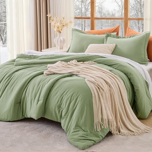 MUXHOMO Green Full Comforter Sets, All Season Ultra Soft Down Alternative Bedding - 3 Piece Lightweight Bed Set Includes 1 Comforter (82"x86") and 2 Pillow Shams (20"x26")