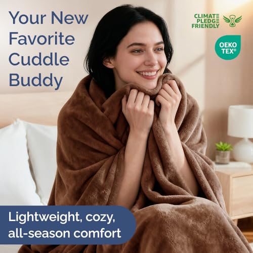 Ultra Soft Fleece Blanket Twin Size - Flannel Fleece Luxury Twin Blanket - Lightweight for Couch Bed Chair - Thick, Warm and Breathable - All Season Cozy Fuzzy, Anti-Static Microplush Bedding, Brown CGK Unlimited