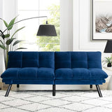 SoarFlash 67 Inch Futon Double Sofa Bed, 2 in 1 Velvet Loveseat Sofa with Adjustable Backrest for Living Room Bedroom Office Apartment Compact Couch(Blue) SoarFlash