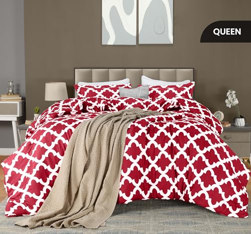 Queen Comforter Set 3 Piece Red by Utopia Bedding, Printed Comforters Queen Size, Bedding Comforters Sets, Down Alternative Soft Bed Set, 1 Comforter (88 x 88 inches) 2 Pillow Shams (20 x 26 inches) Utopia Bedding