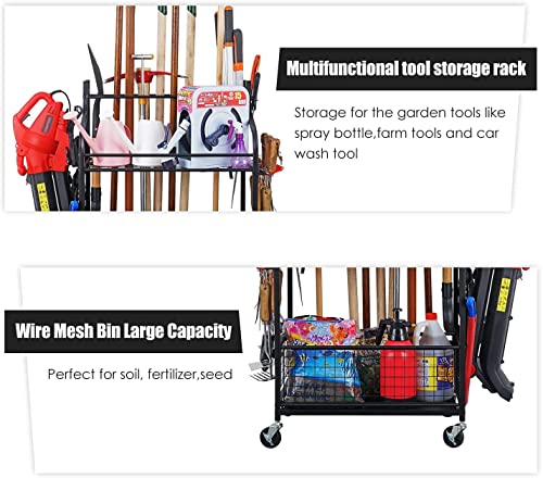 Mythinglogic Garden Tool Organizer for Garage, Yard Tool Rack with Wheels, Garage Organizers and Storage Holder for Yard Tools (Deluxe Tower) Mythinglogic