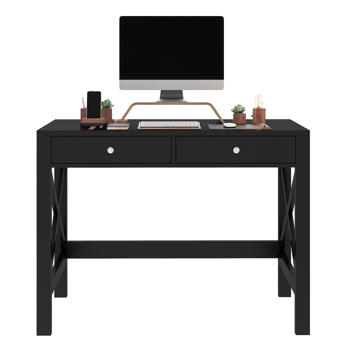 ChooChoo Home Office Desk Writing Computer Table Modern Design Black Desk with Drawers, Makeup Vanity Table ChooChoo