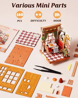 Rolife Miniature House Kit for Adults Elysees Bistro Book Nook Kit DIY Wooden Dollhouse Kit Tiny Mini House Bookshelf Decor 3D Wooden Puzzle Hobby Crafts Gifts for Family Friends