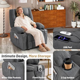 Rocker Recliner Chair with Massage and Heat, Nursery Rocking Chairs for Living Room, Ergonomic Comfy Relining Chair with Cup Holders, USB Charge Port, Side Pockets, Recliner Chair for Adults, Grey BIGGARSIT
