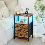LOAKEKEL Nightstand with Charging Station, End Table with 2 Fabric Drawers, LED Night Stand for Bedroom, Small Bed Side Table with USB Ports and Outlets for Living Room, Brown, HETS02BR-1 LOAKEKEL