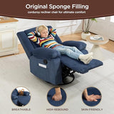 360° Swivel Rocker Recliner Chair for Adults, Nursery Manual Reclining Chair with Arms and Back, Upholstered Glider Rocking with Side Pockets for Living Room, Bedroom Nursing use, Corduroy, Blue