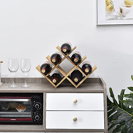 KIRIGEN Wooden 8-Bottle Wine Rack - 3-Tier Wood Wine Display Rack/Free Standing and Countertop Wine Storage Shelf - Bottle Holder/Cabinet Glass Rack Natural XHJJ3-NA KIRIGEN