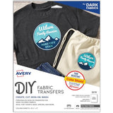Avery Printable Heat Transfer Paper for Dark Fabrics, 8.5" x 11", Inkjet Printer Compatible, 5 Sheets of Iron On Transfer Paper, Great for Custom Shirts, Uniforms, Gifts, and More (3279) AVERY
