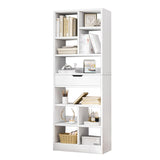 IOTXY Scandinavian Minimalist Wooden Open Shelf Bookcase - 71-Inch Freestanding Storage Cabinet with 10 Cubes and Drawer in Warm White IOTXY