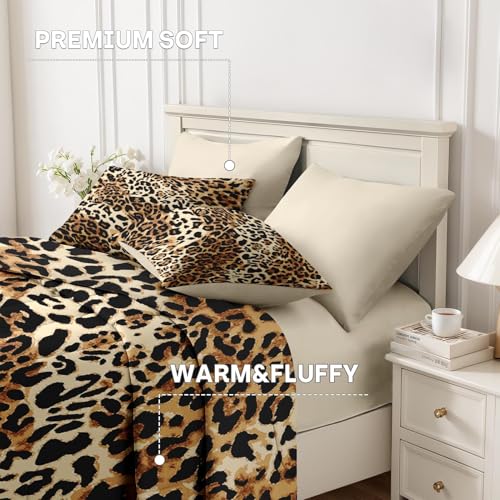 Nesker Comforter Set Queen Size, Cheetah Leopard Print Animal 7 Pcs Bedding for Kids and Adults, Wild Safari Skin Pattern Bed Sheet Sets with Fitted Sheet 2 Pillowcases & 2 Shams Nesker